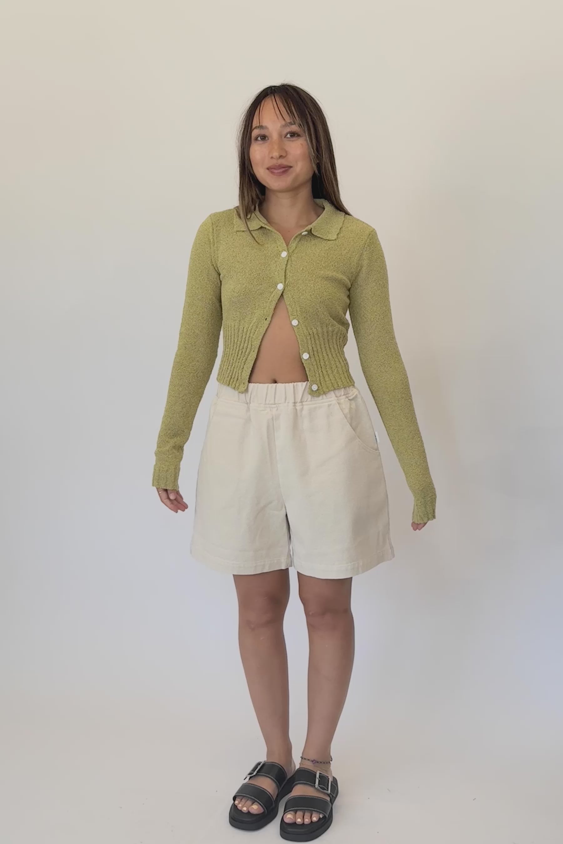 Lime Flora Knit Button Up