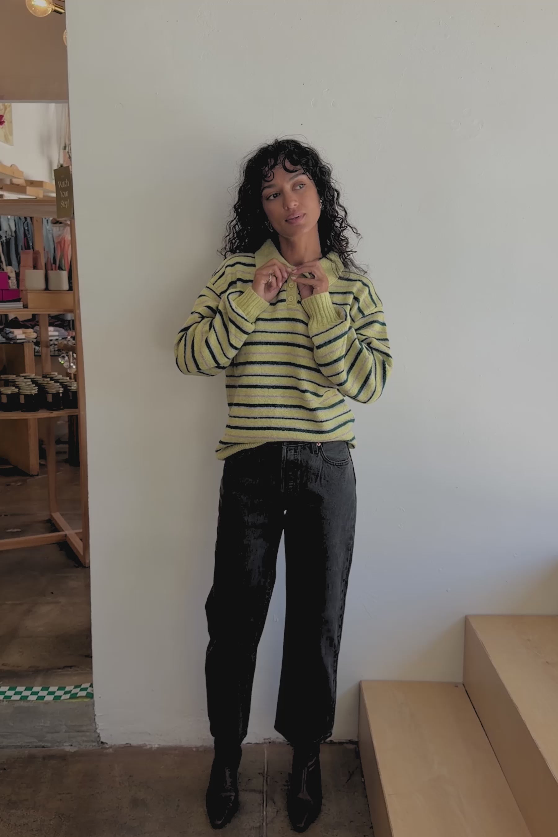 Yellow Stripe Polo Sweater