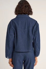 Indigo Pinstripe Cropped Jacket