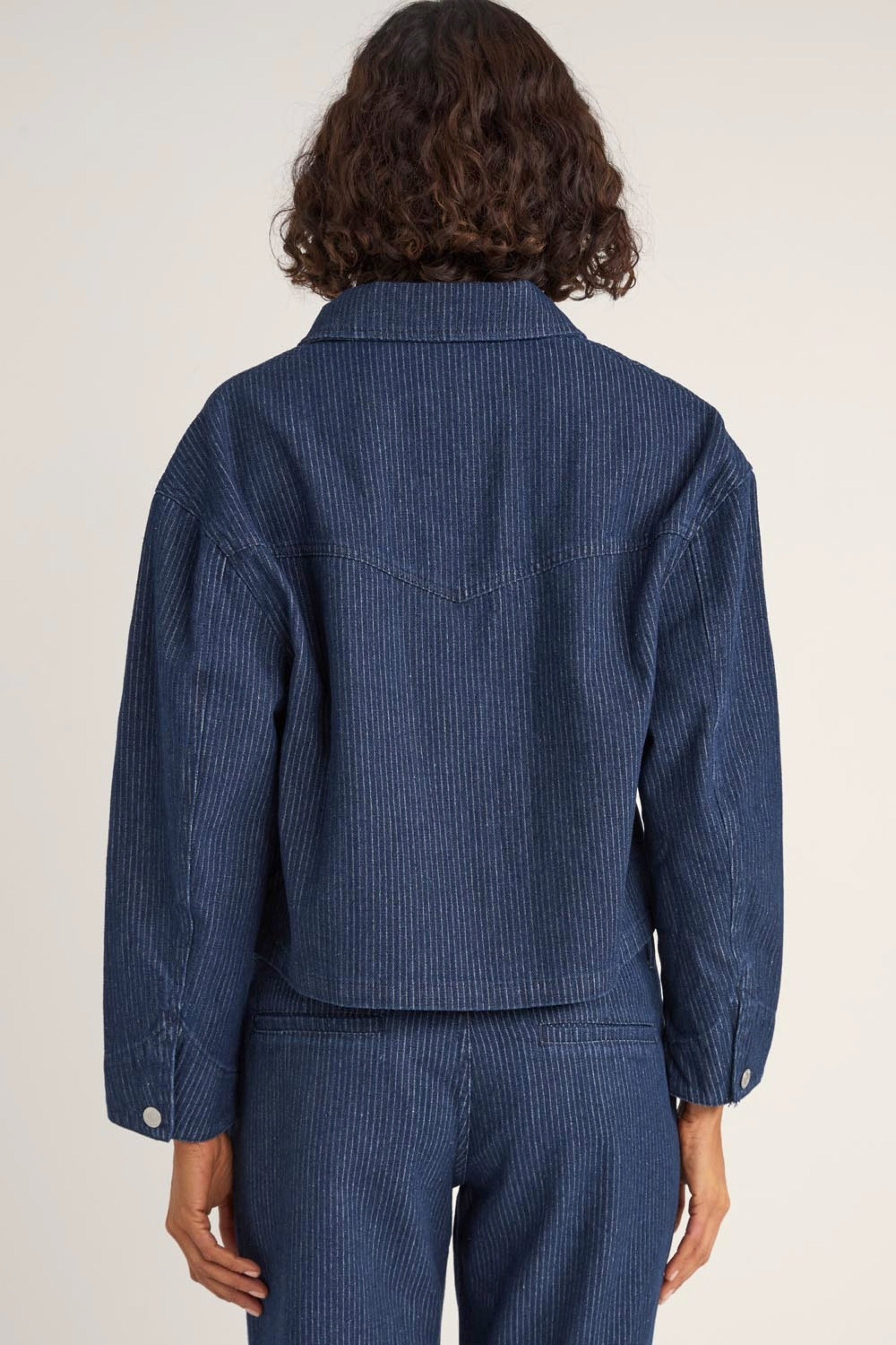 Indigo Pinstripe Cropped Jacket