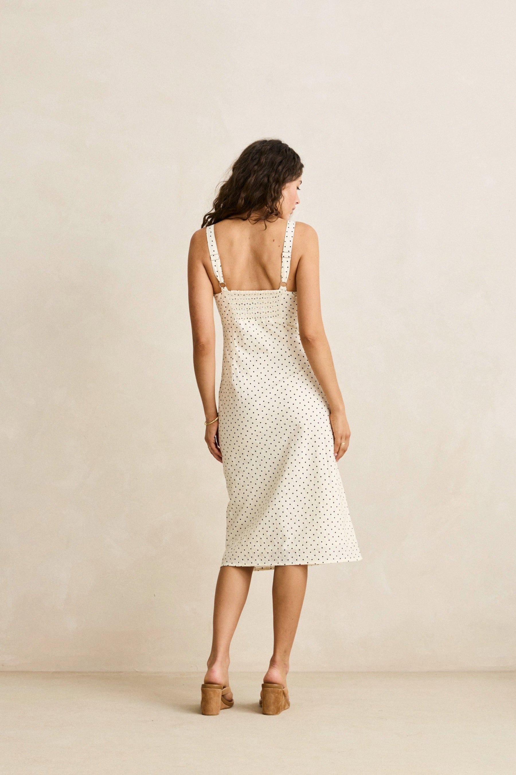 Cream Polka Midi Dress