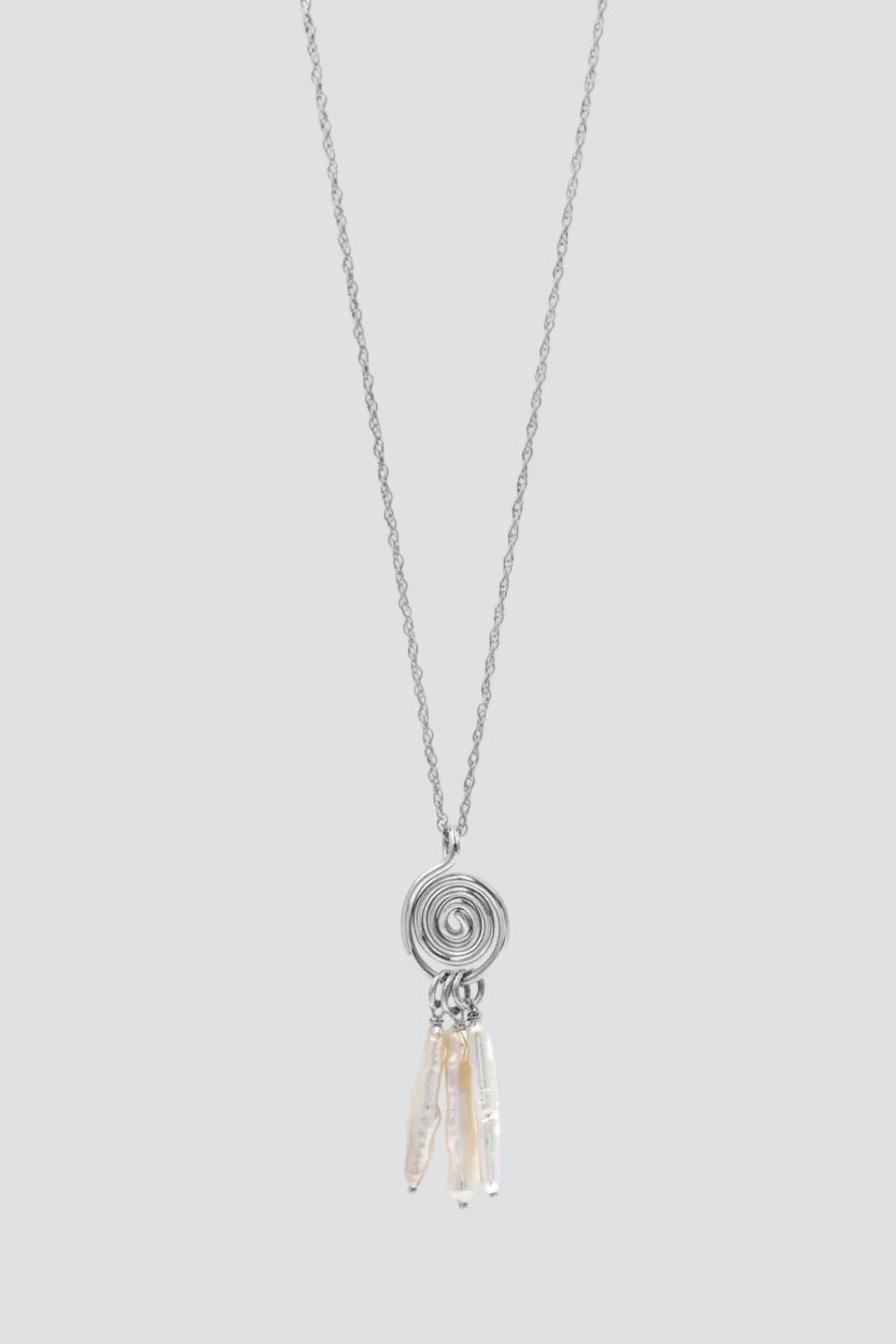 Silver Spiral Pearl Necklace