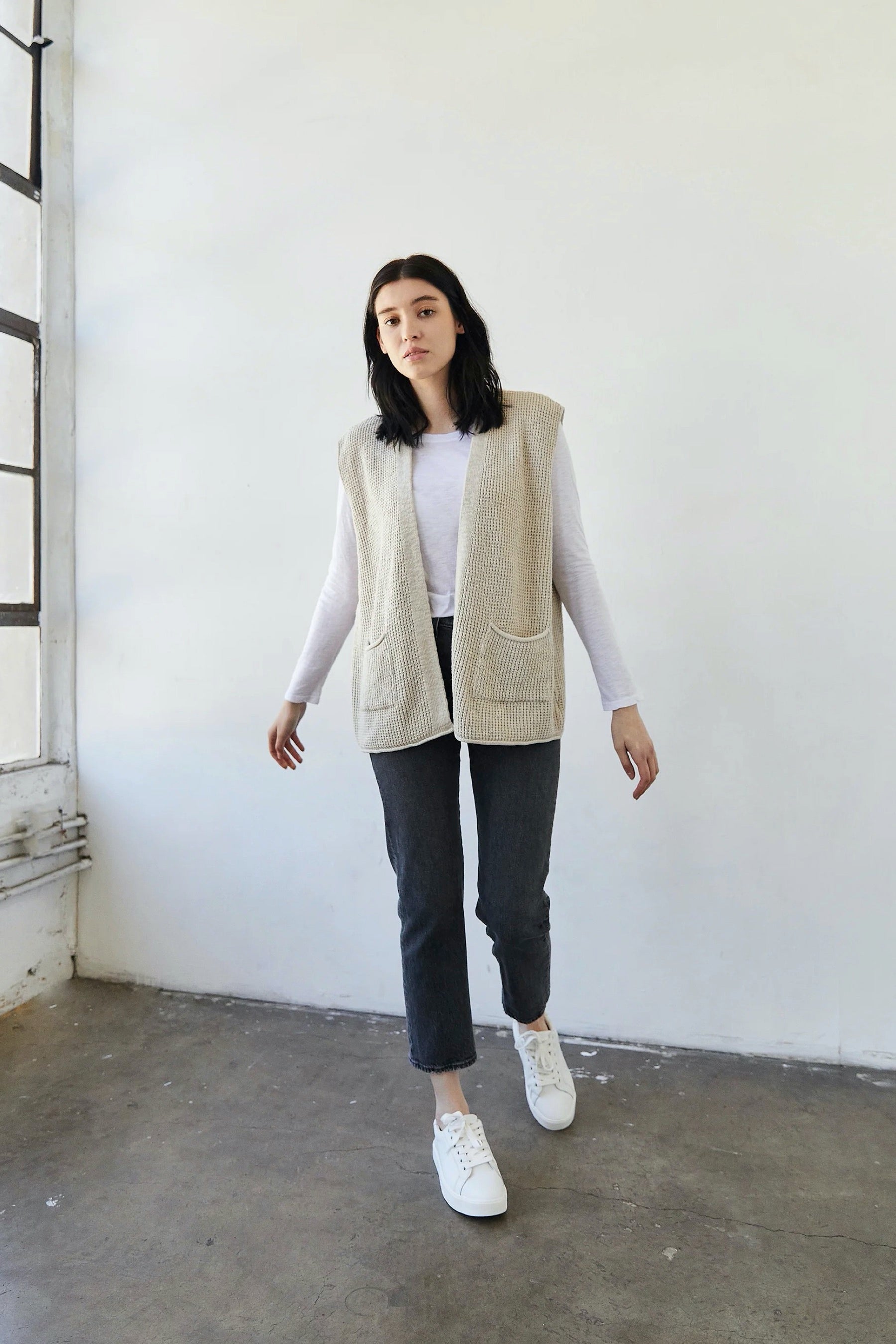 Natural Sleeveless Cardigan