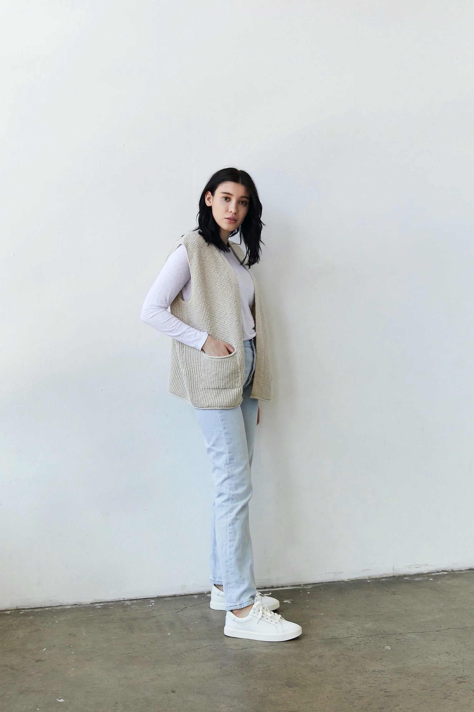 Natural Sleeveless Cardigan