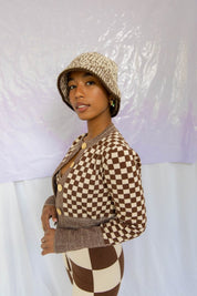 Brown + White Georgia Knit Bucket