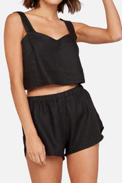 Jet Black Linen Crop Top
