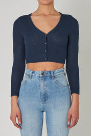 Navy Crop Rib Cardi