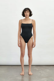 Black Fine Strap One Piece