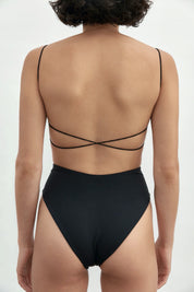 Black Fine Strap One Piece