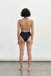 Black Fine Strap One Piece