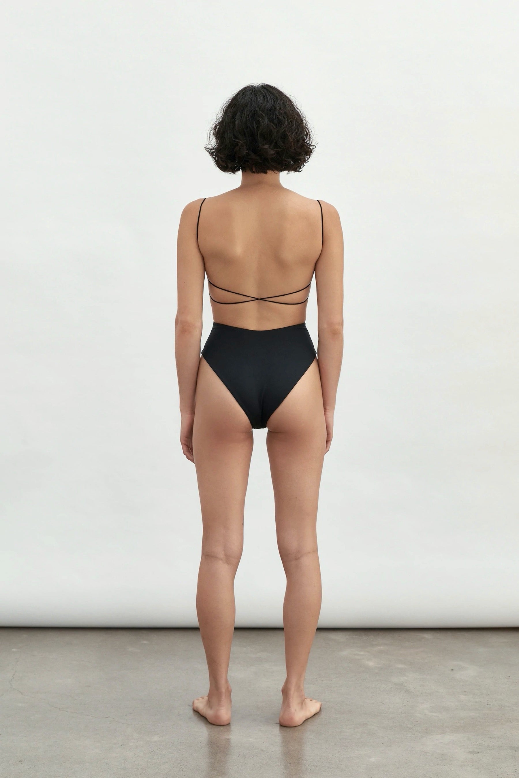 Black Fine Strap One Piece