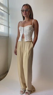 Oat Silky Pleated Trouser