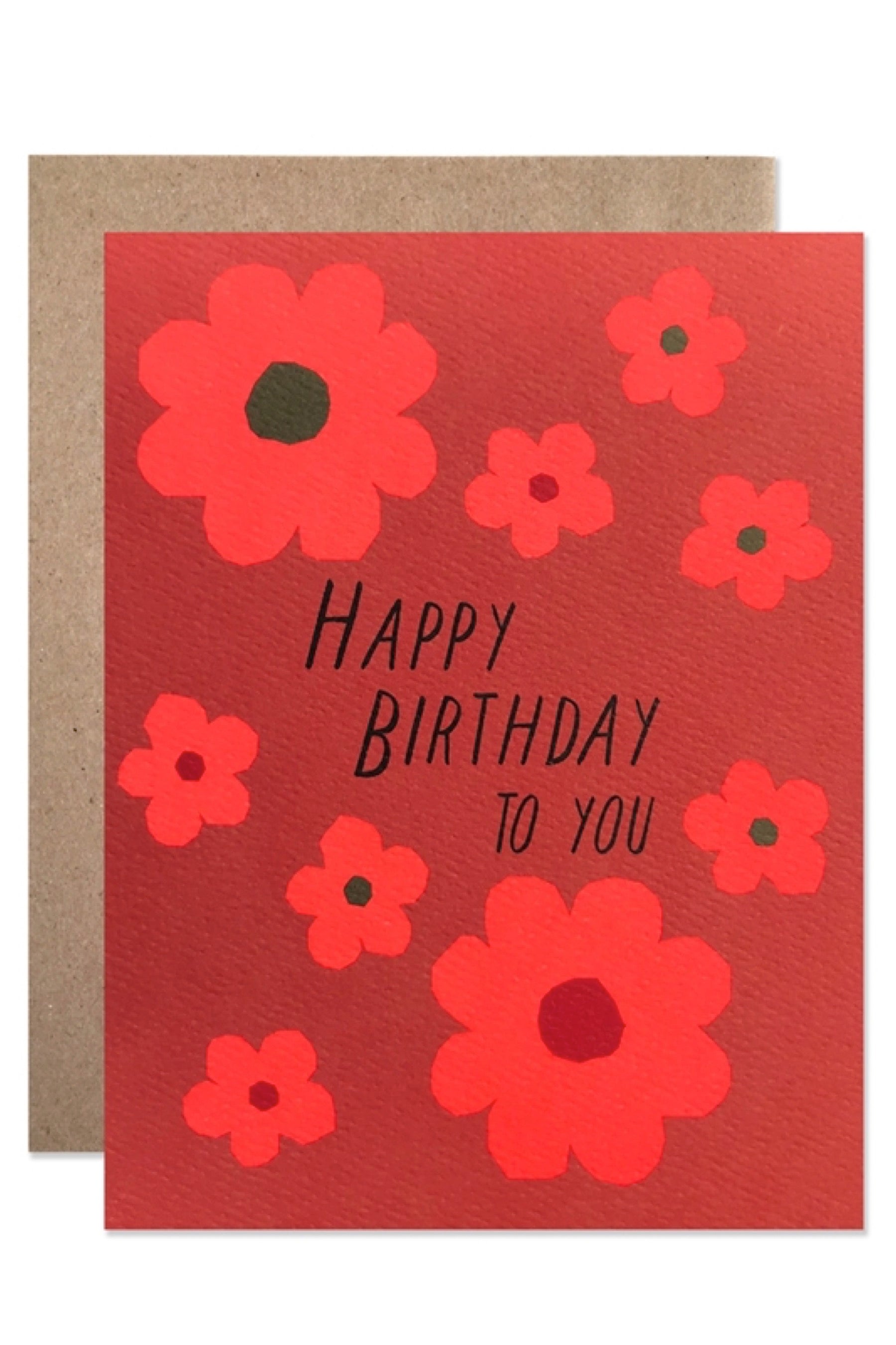 Happy Birthday Neon Red Daisies Card