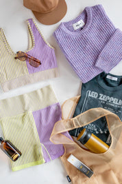 Yellow Purple Stripe Mixing Short