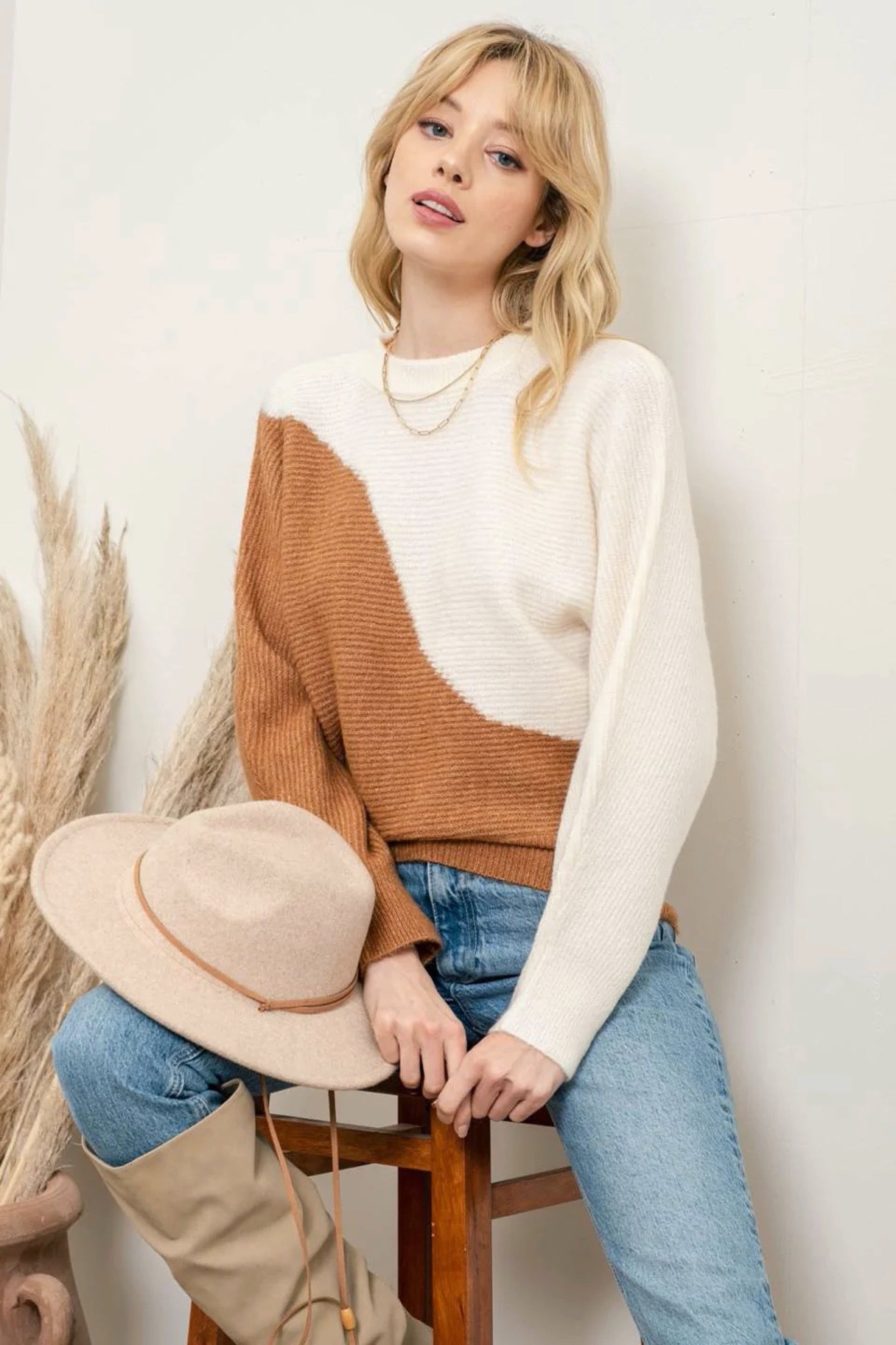 Camel + Ivory Wavy Sweater