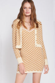 Beige Chess Check Cardigan