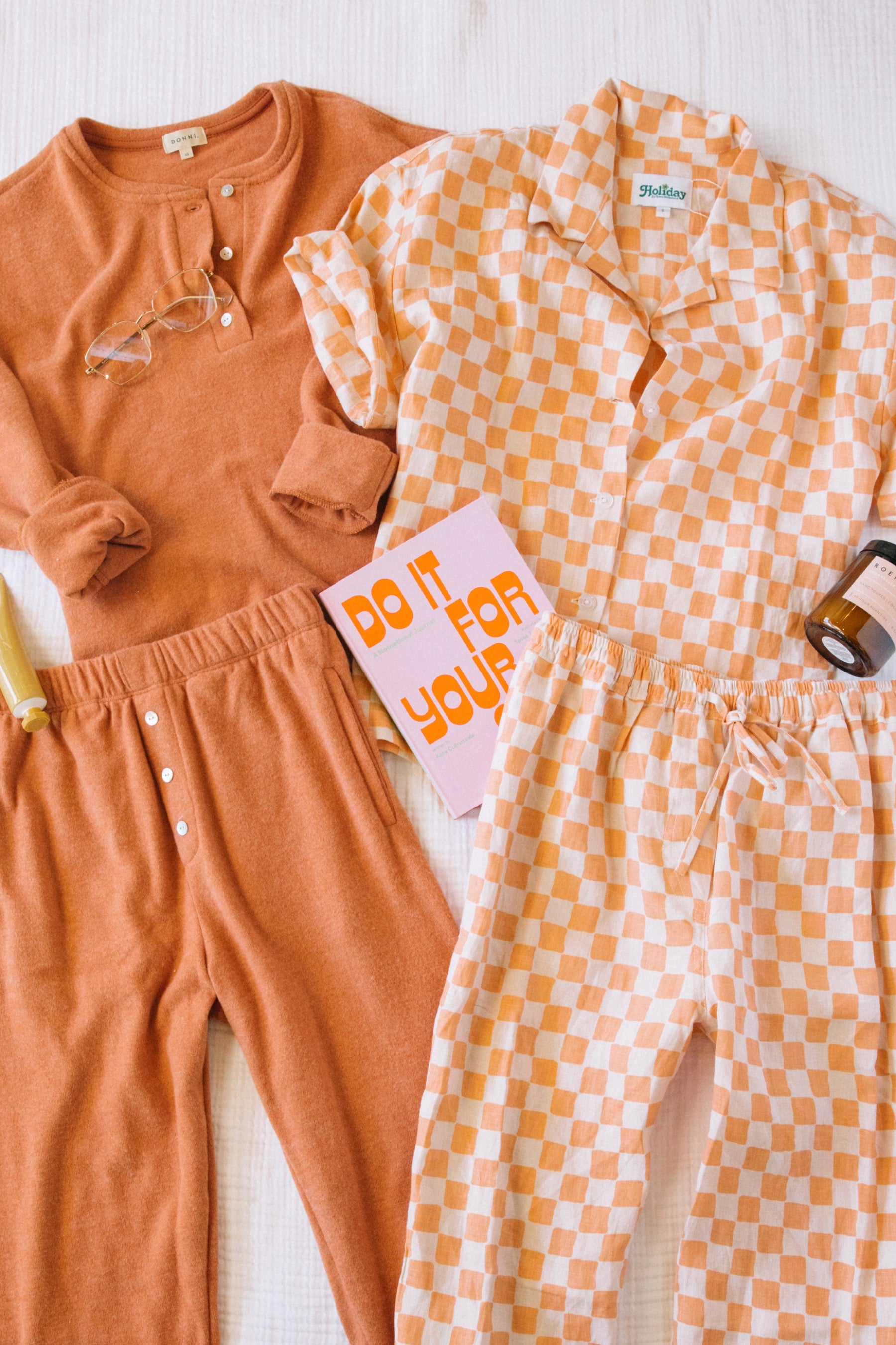Peach Check Pyjama Long Set