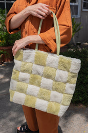 X Prism Avocado + White Checkered Patchwork Tote