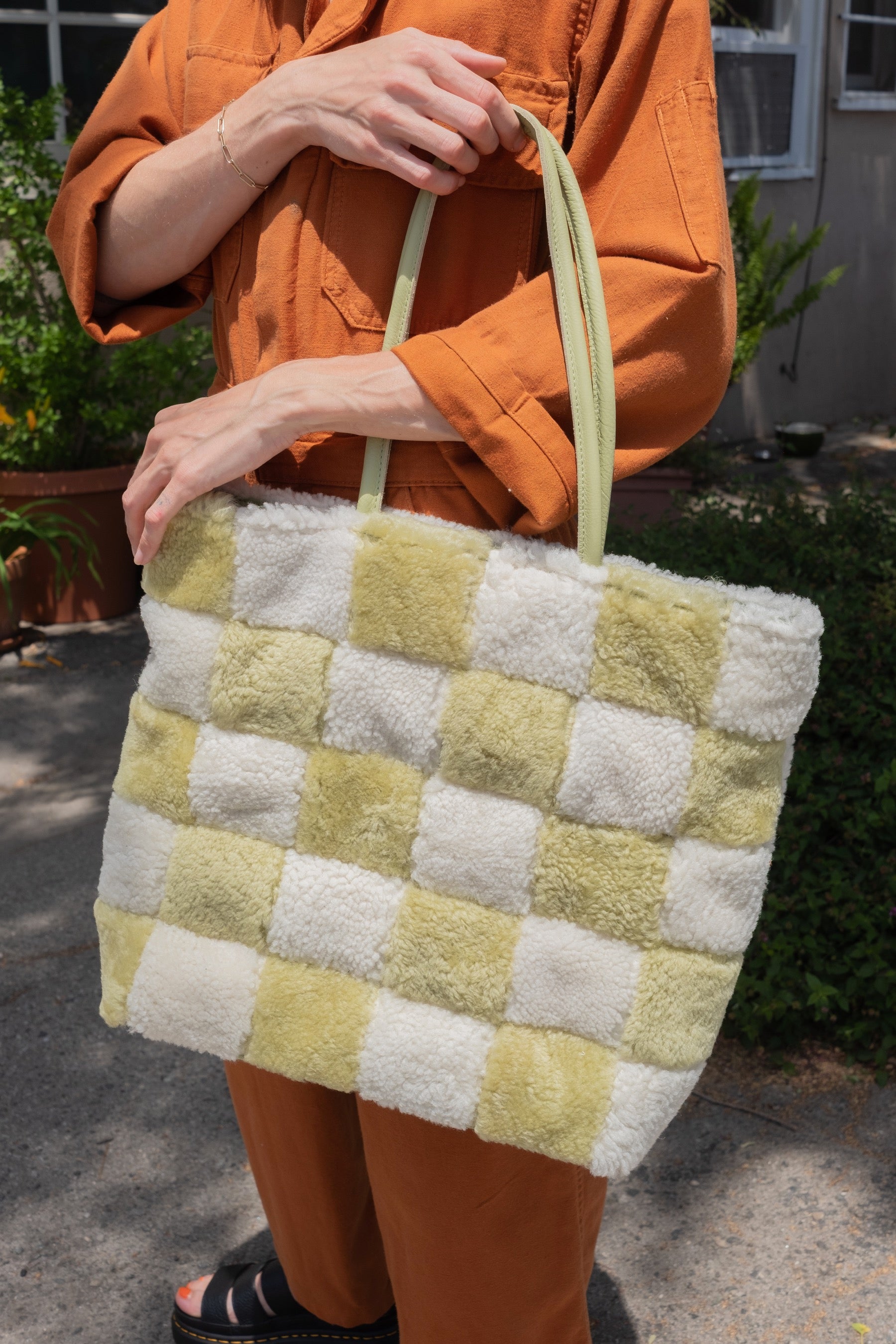 X Prism Avocado + White Checkered Patchwork Tote