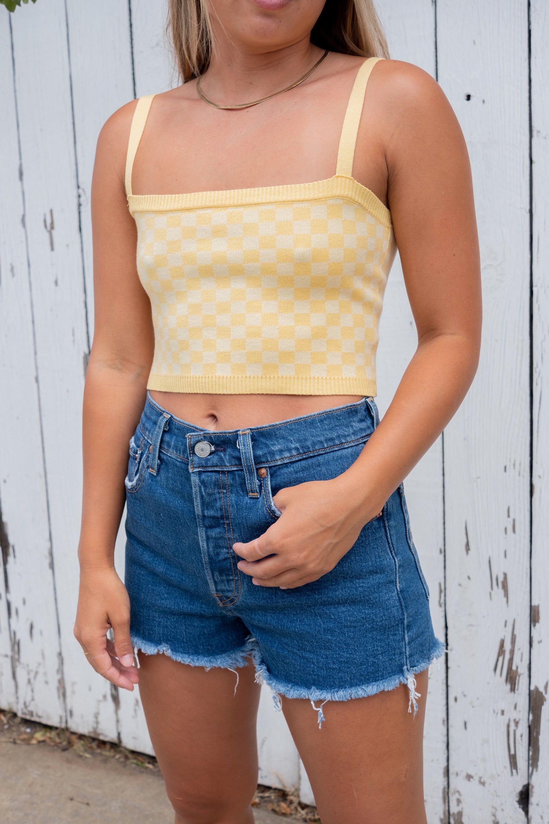 Yellow Gingham Crop Tank