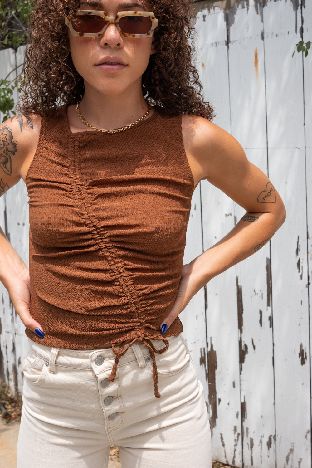 Brown Paisley Ruched Tank