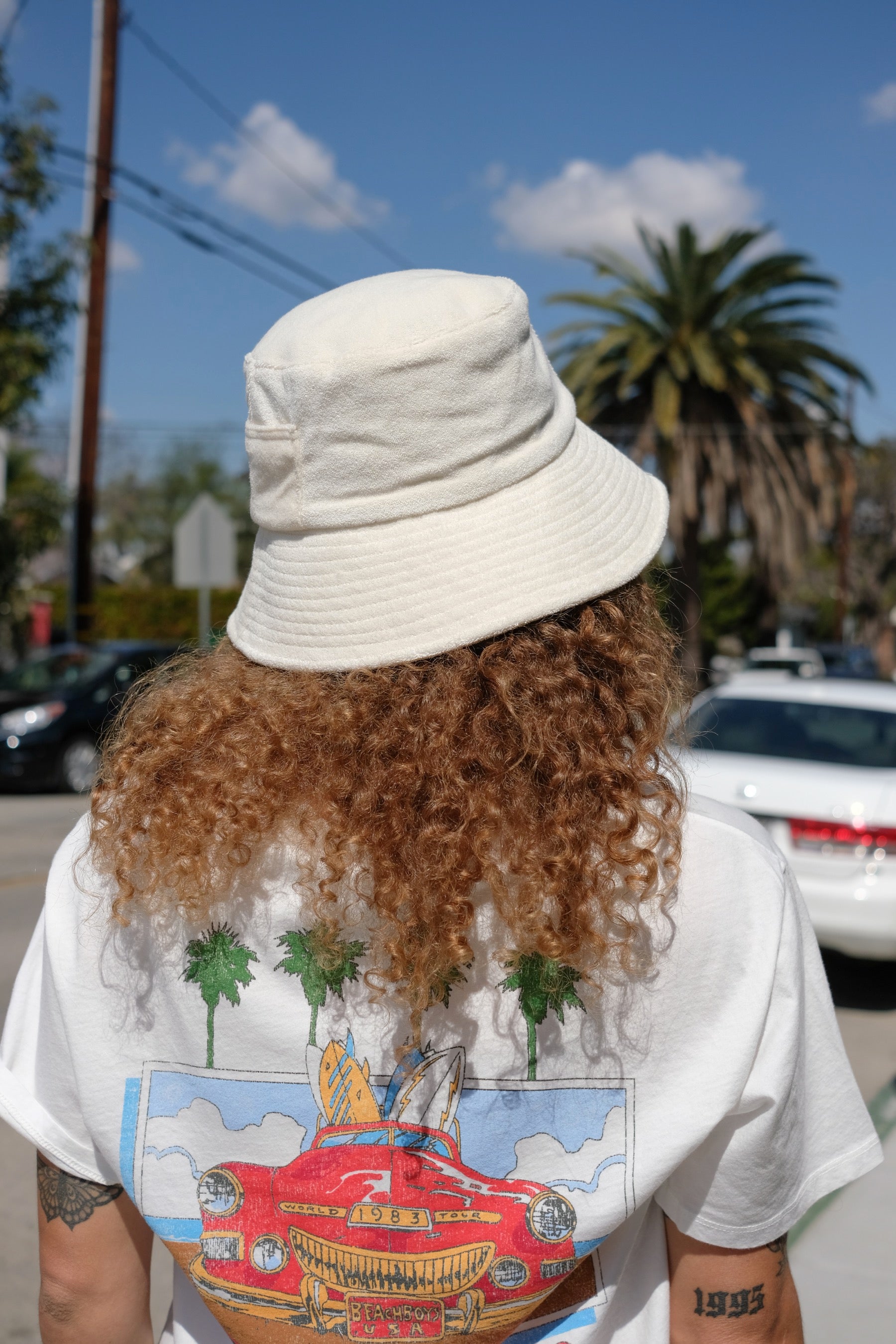 Beige Terry Wave Bucket Hat