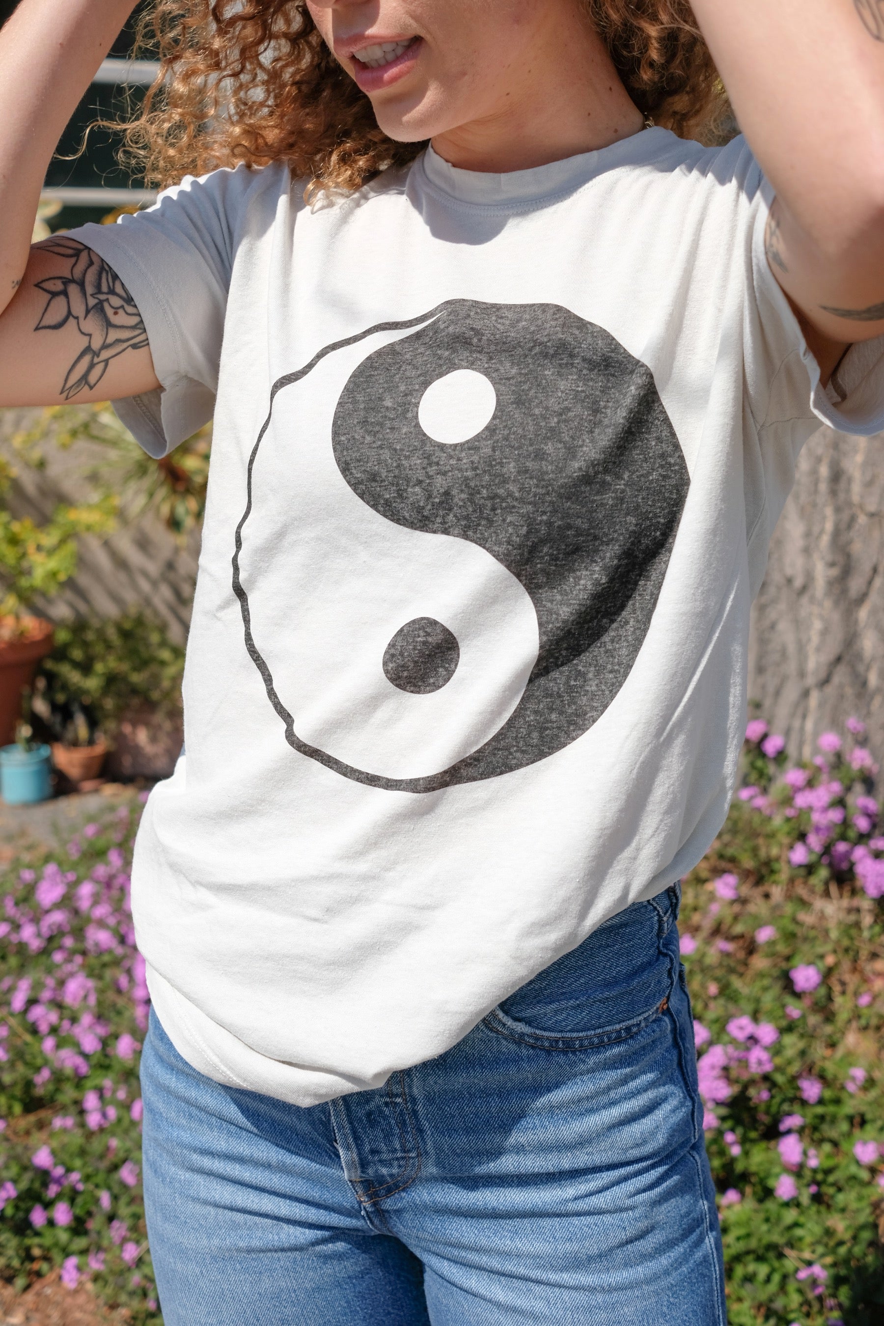Washed White Yin Yang Basic Tee