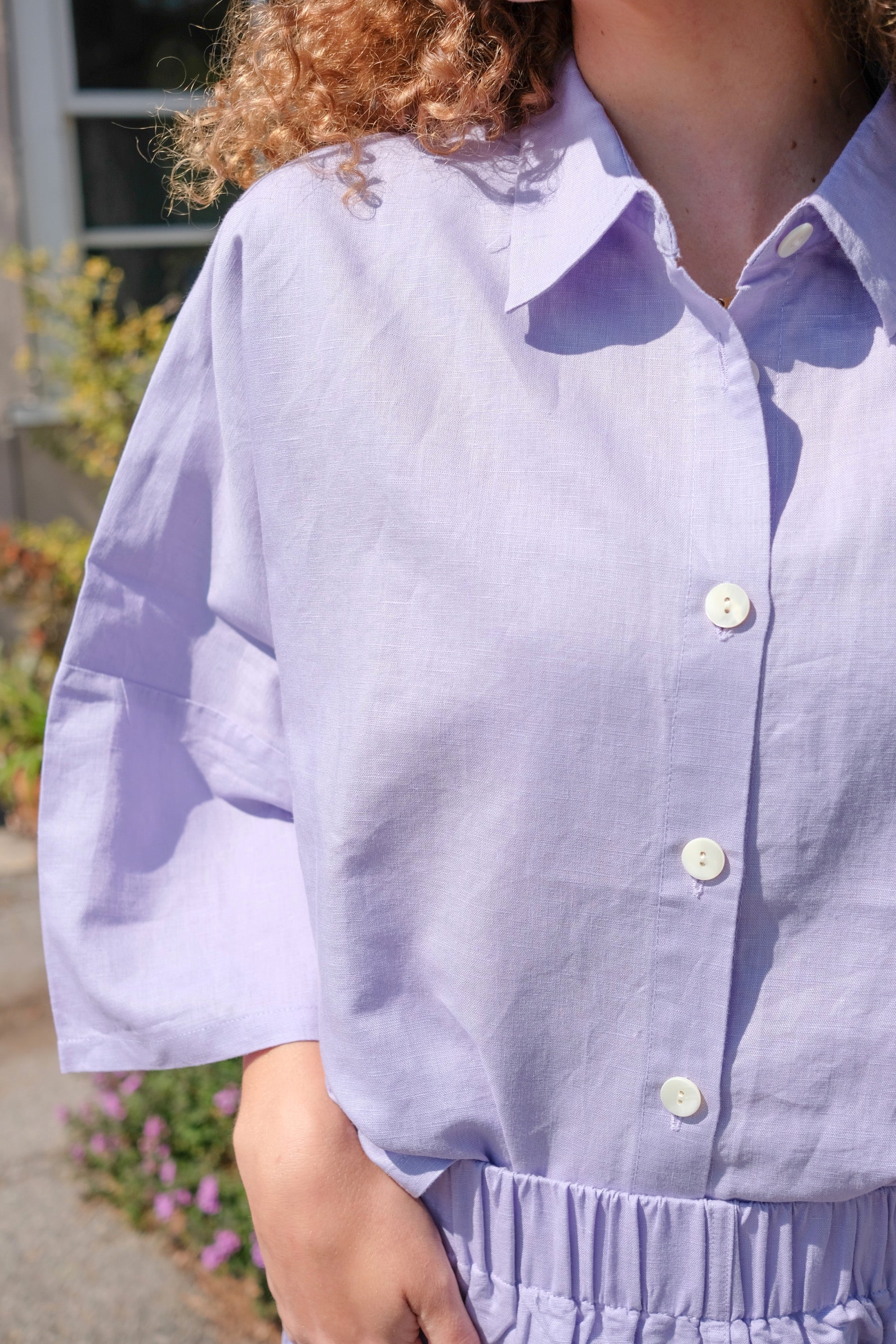 Lilac Linen Button Up