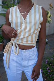 Camel Stripe Wrap Top