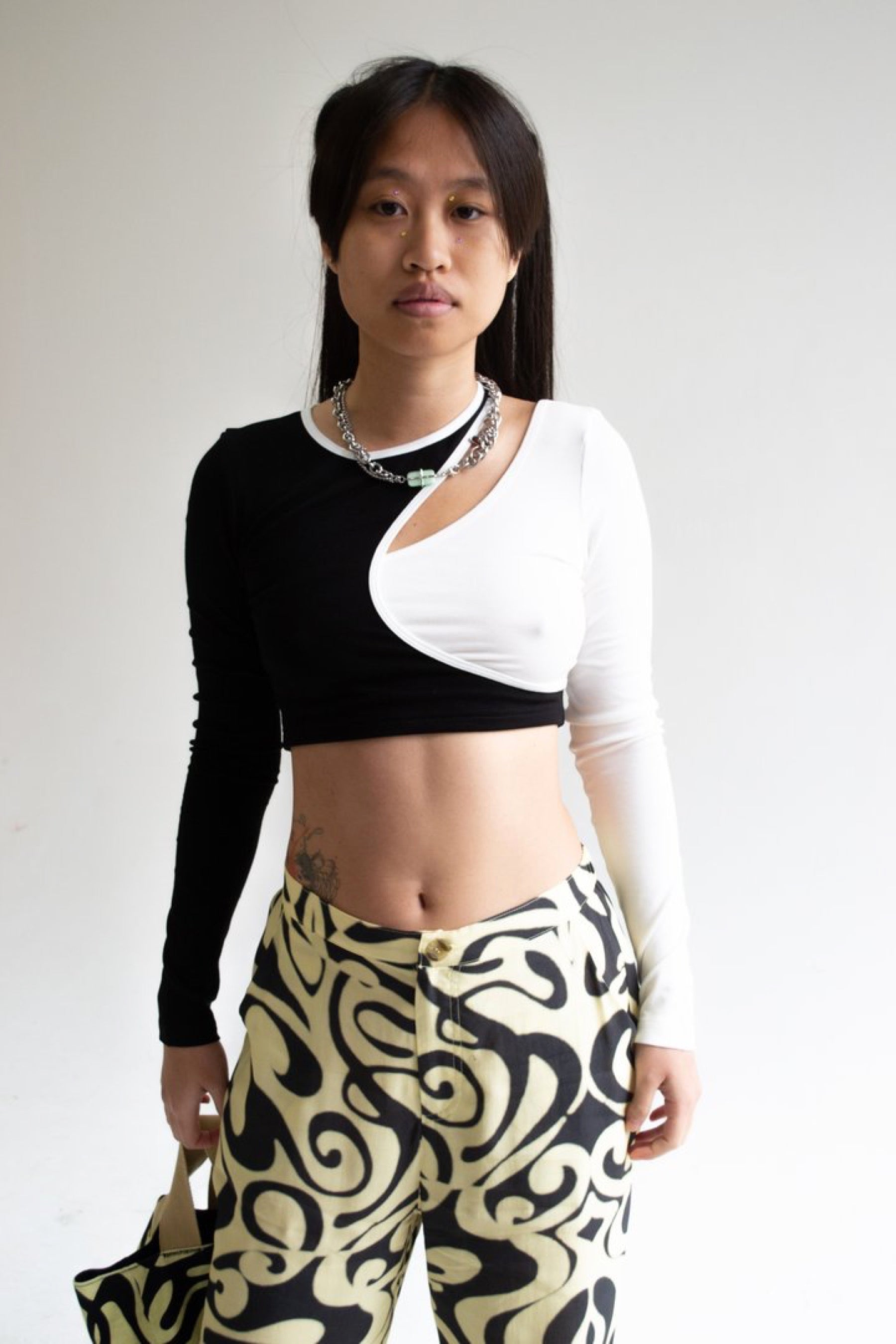 Black + White Leo Crop Top