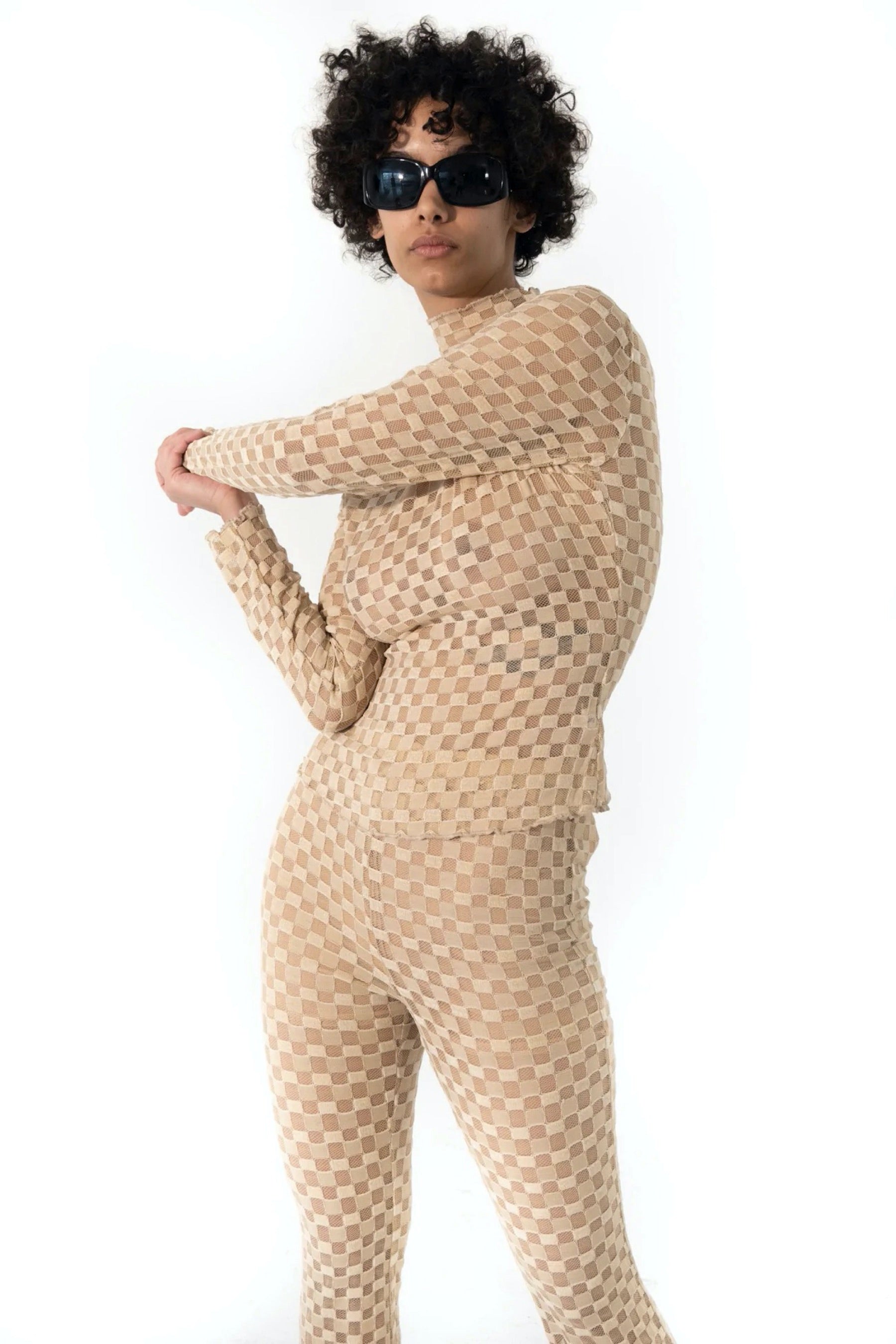 Sand Harmony Checkered Mesh Top