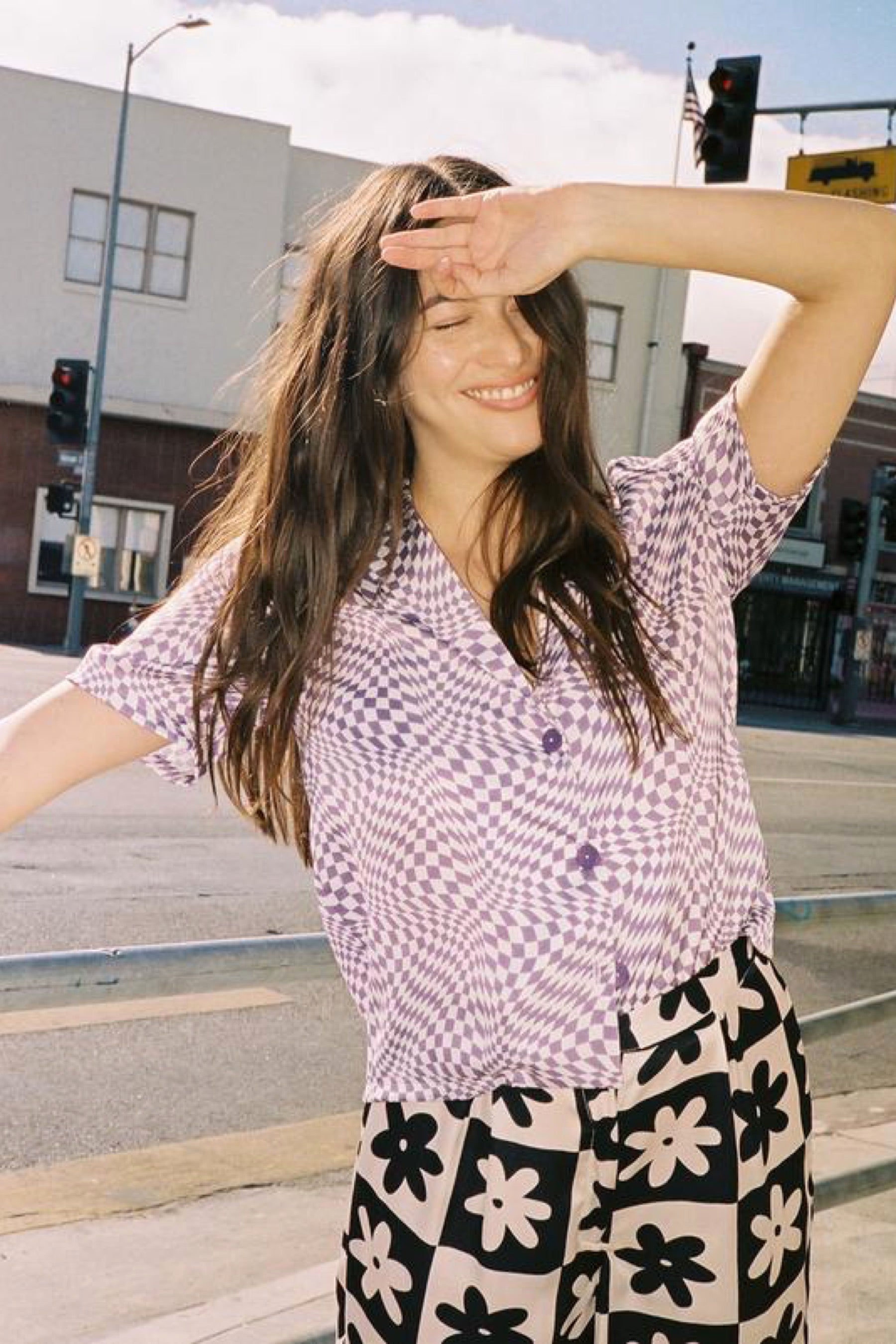 Purple Warp Check Reese Top