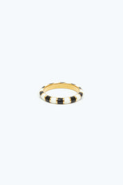 Black + Cream Stripe Stacking Ring