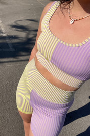Yellow Purple Stripe Mixing Short