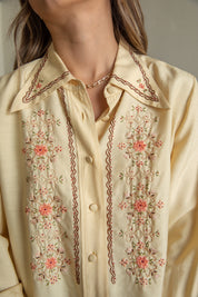 Hand Embroidered Silk Button Down