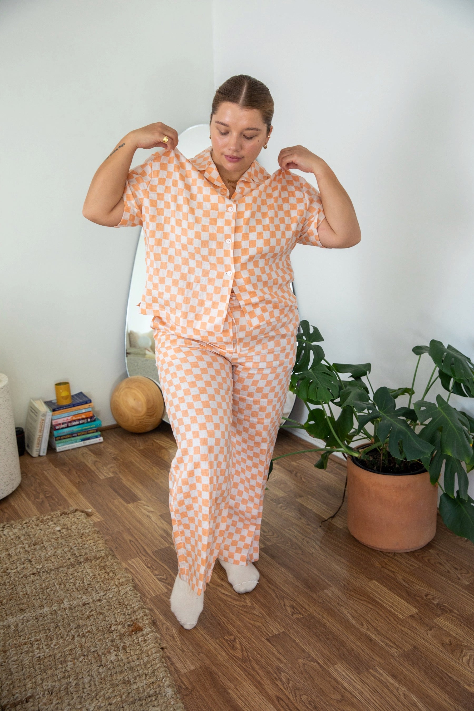 Peach Check Pyjama Long Set