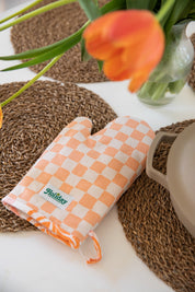 Peach Check Oven Mitt