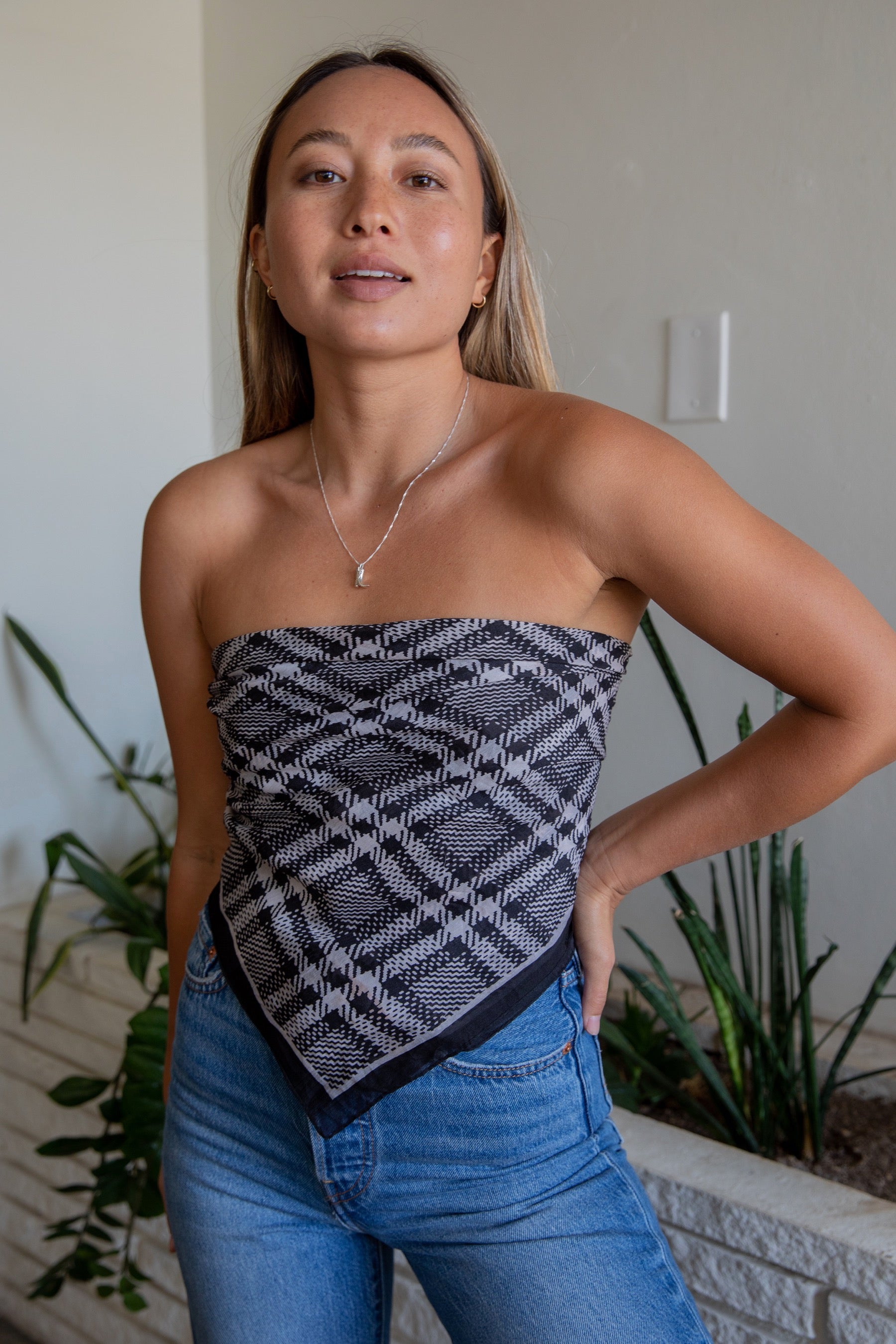 Houndstooth Scarf Top