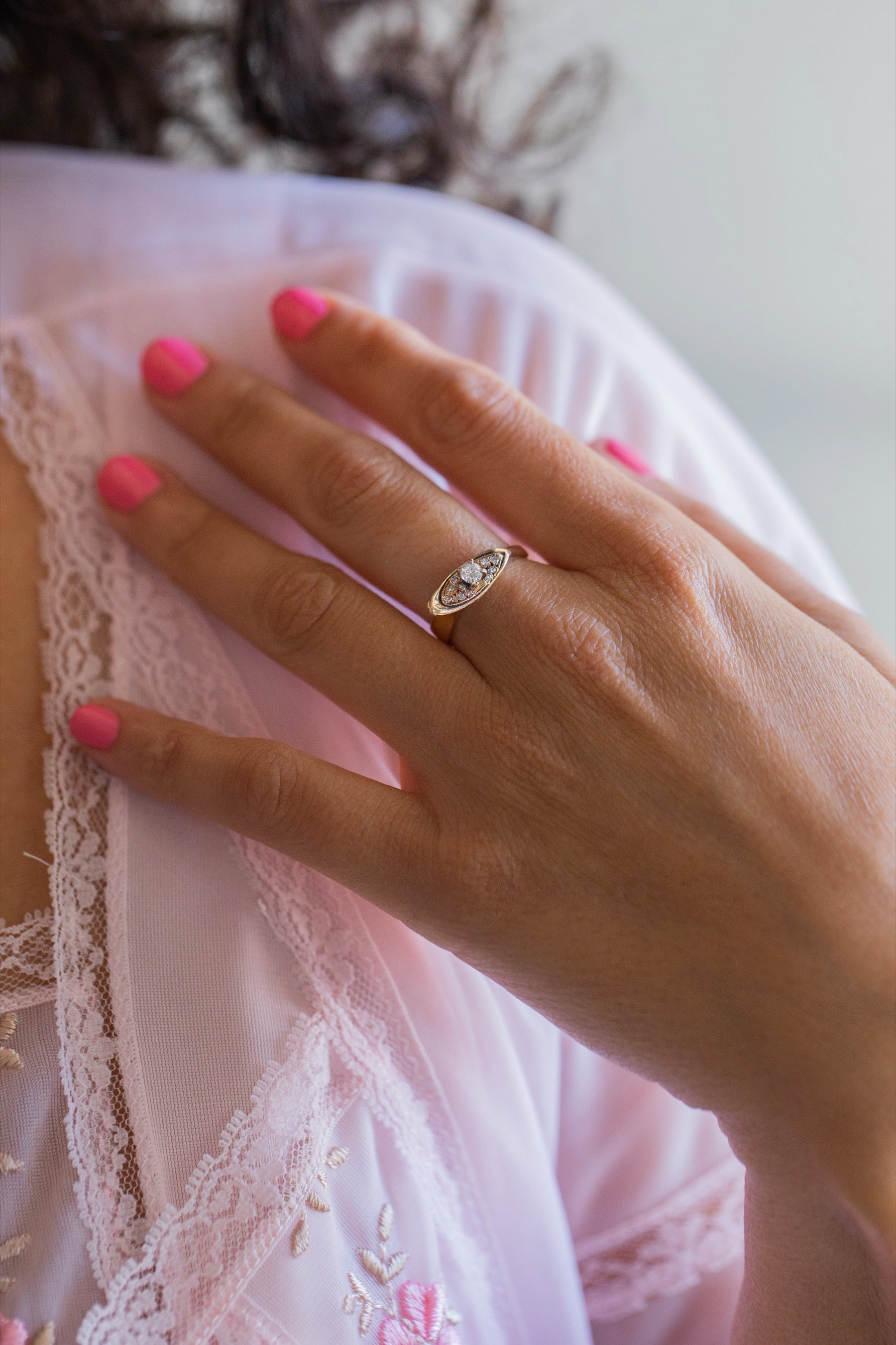 14k Angled Diamond Ring