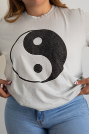 Washed White Yin Yang Basic Tee