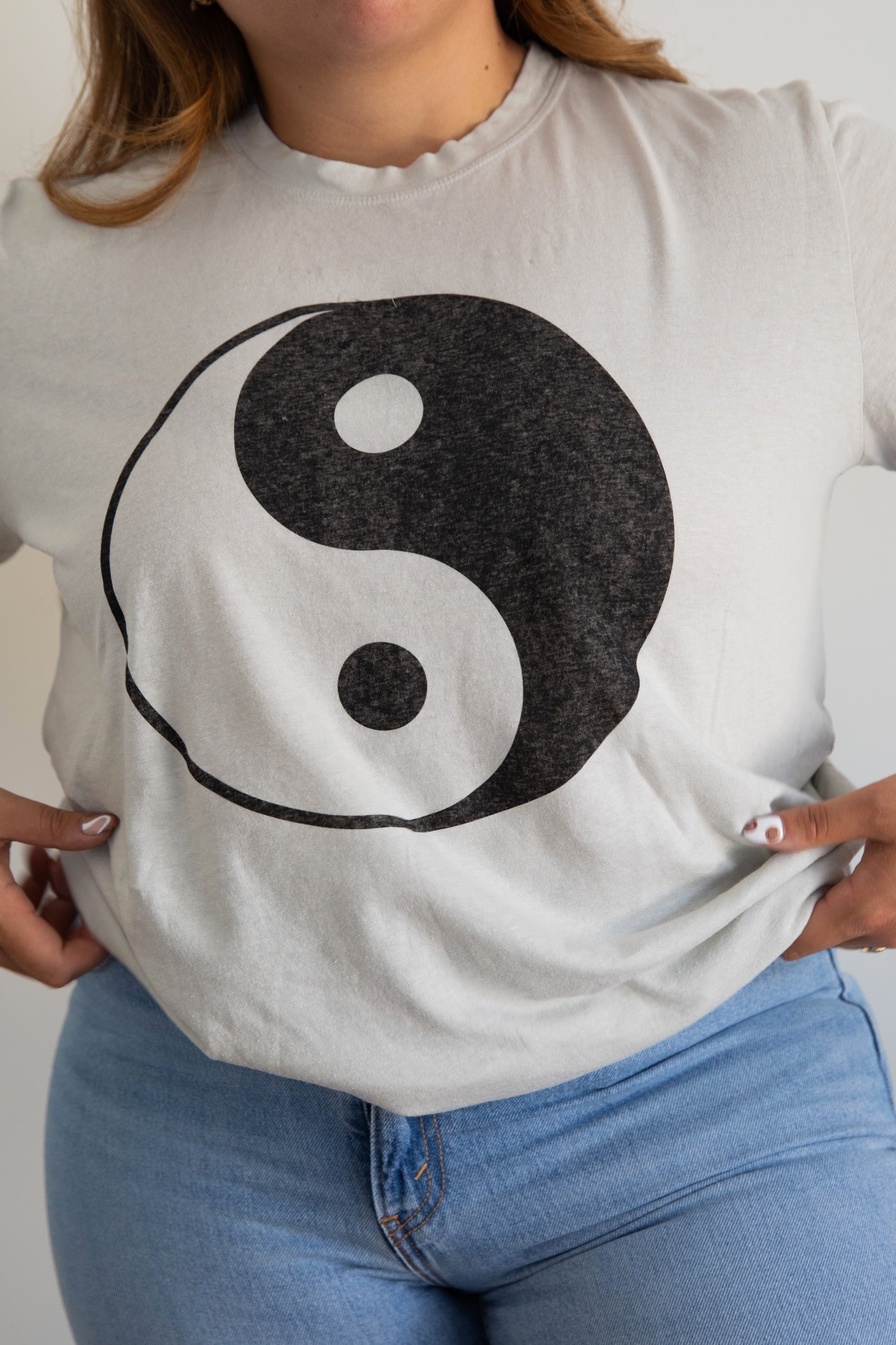 Washed White Yin Yang Basic Tee