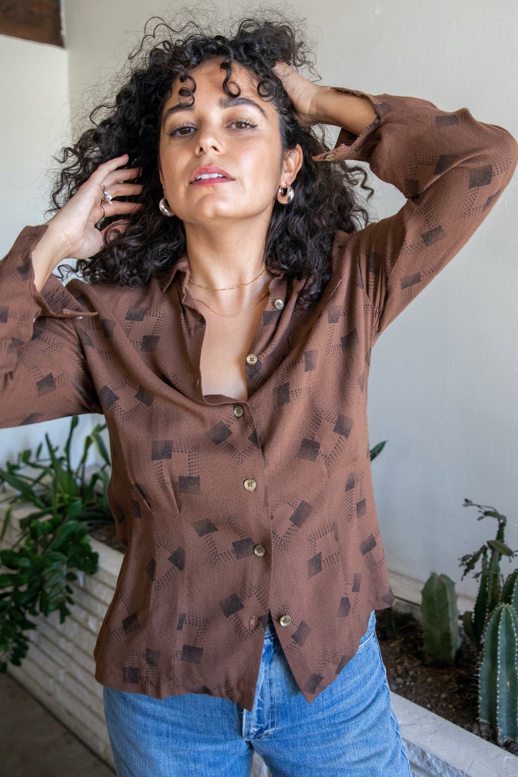 1970's Brown Button Down