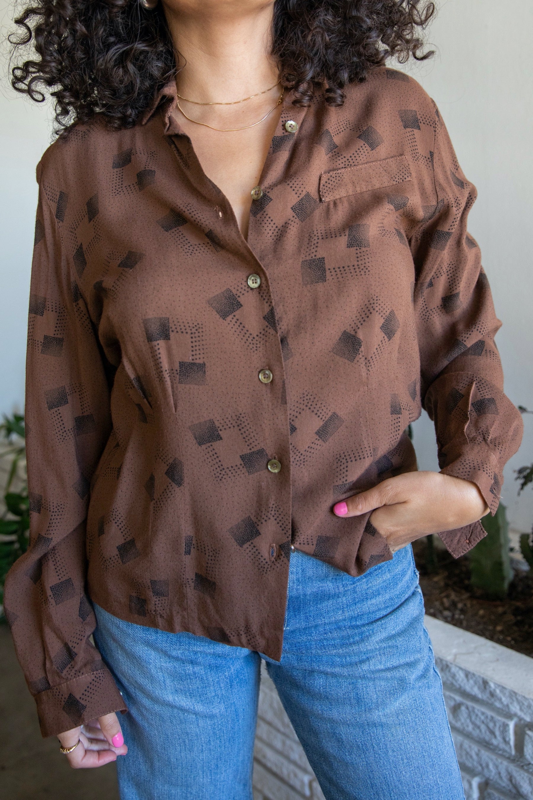 1970's Brown Button Down