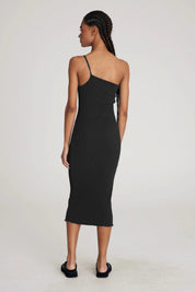 Vintage Black Hemp Rib One Shoulder Dress