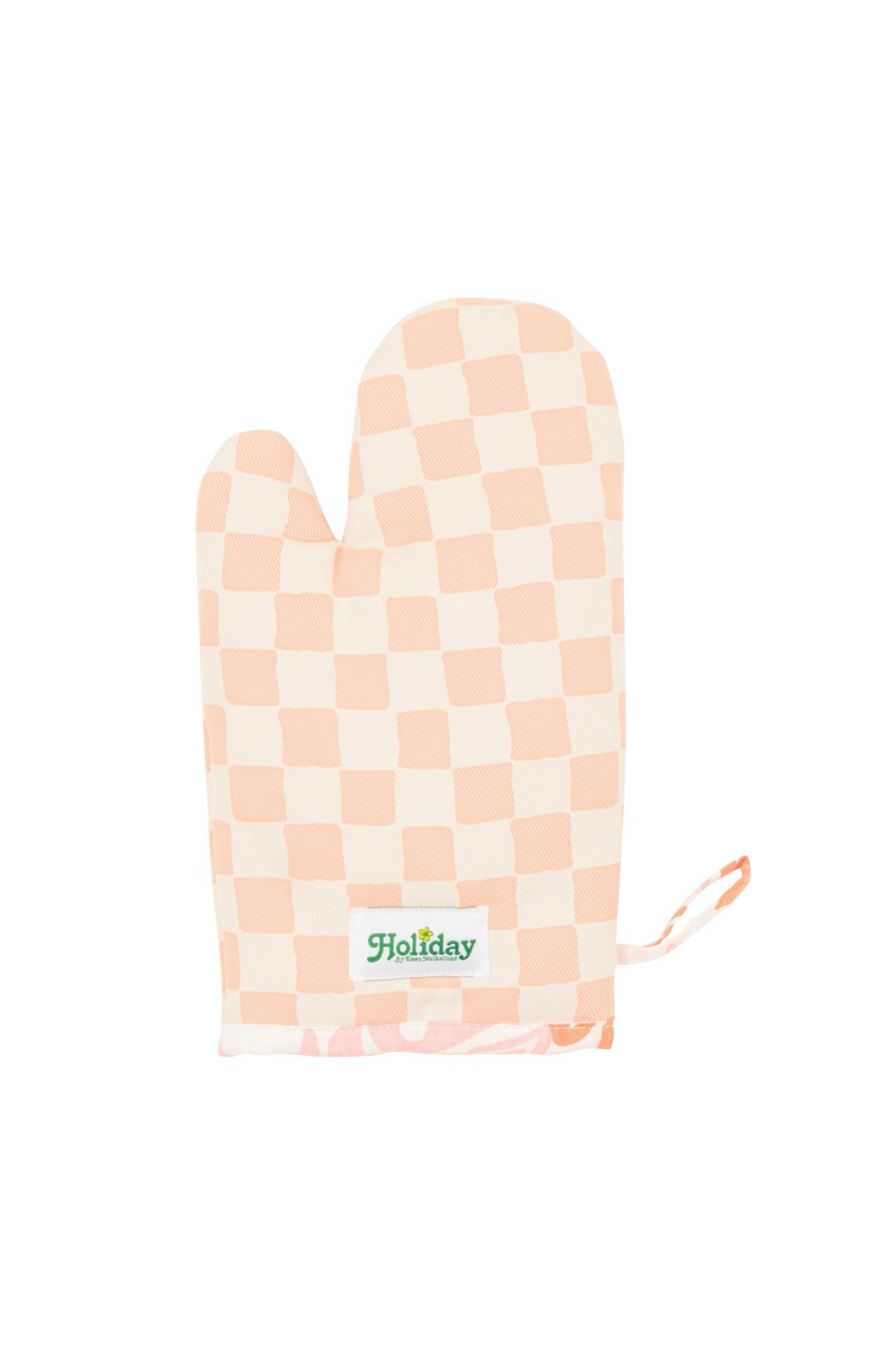 Peach Check Oven Mitt