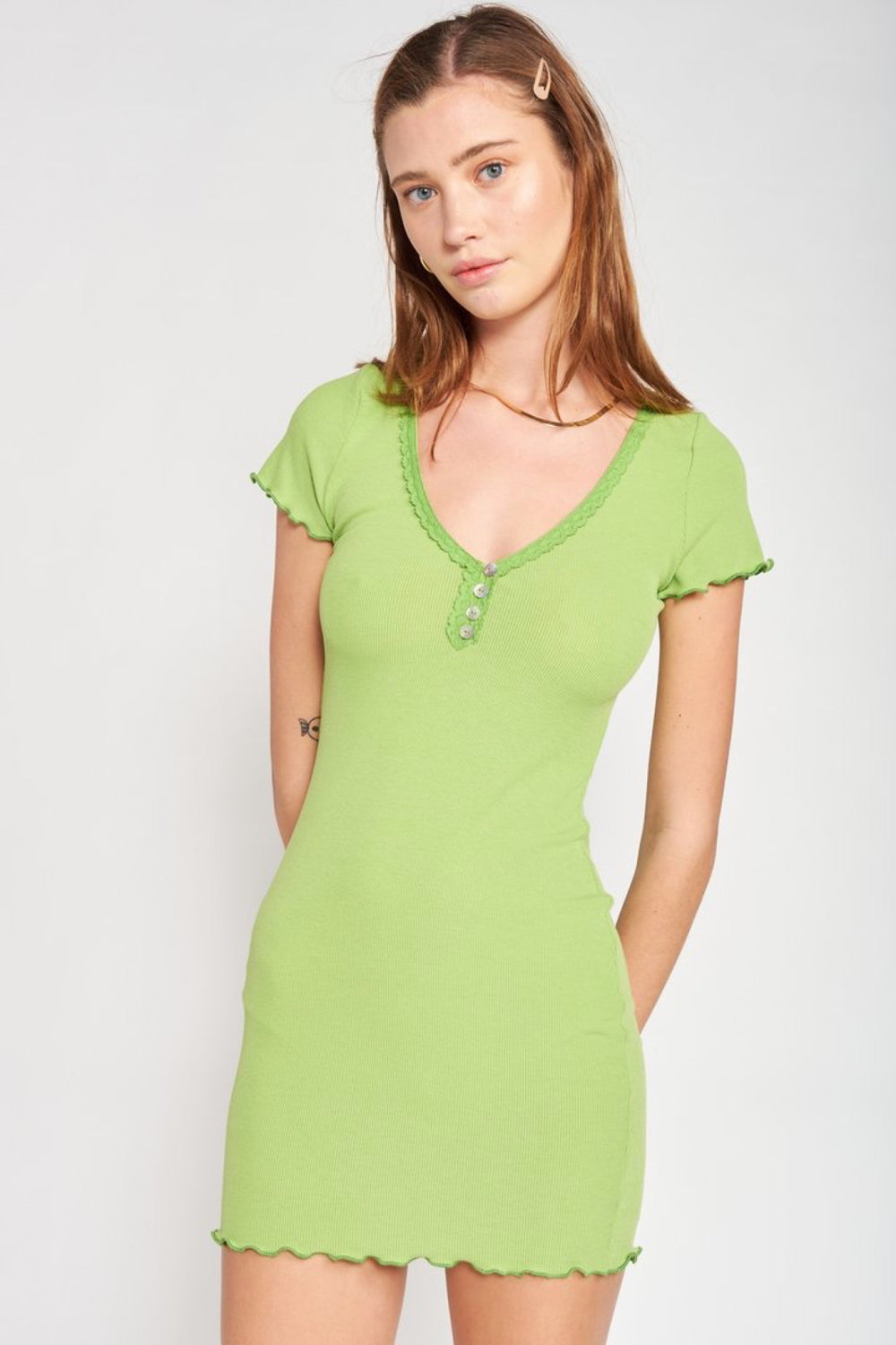 Lime Ribbed Mini Dress