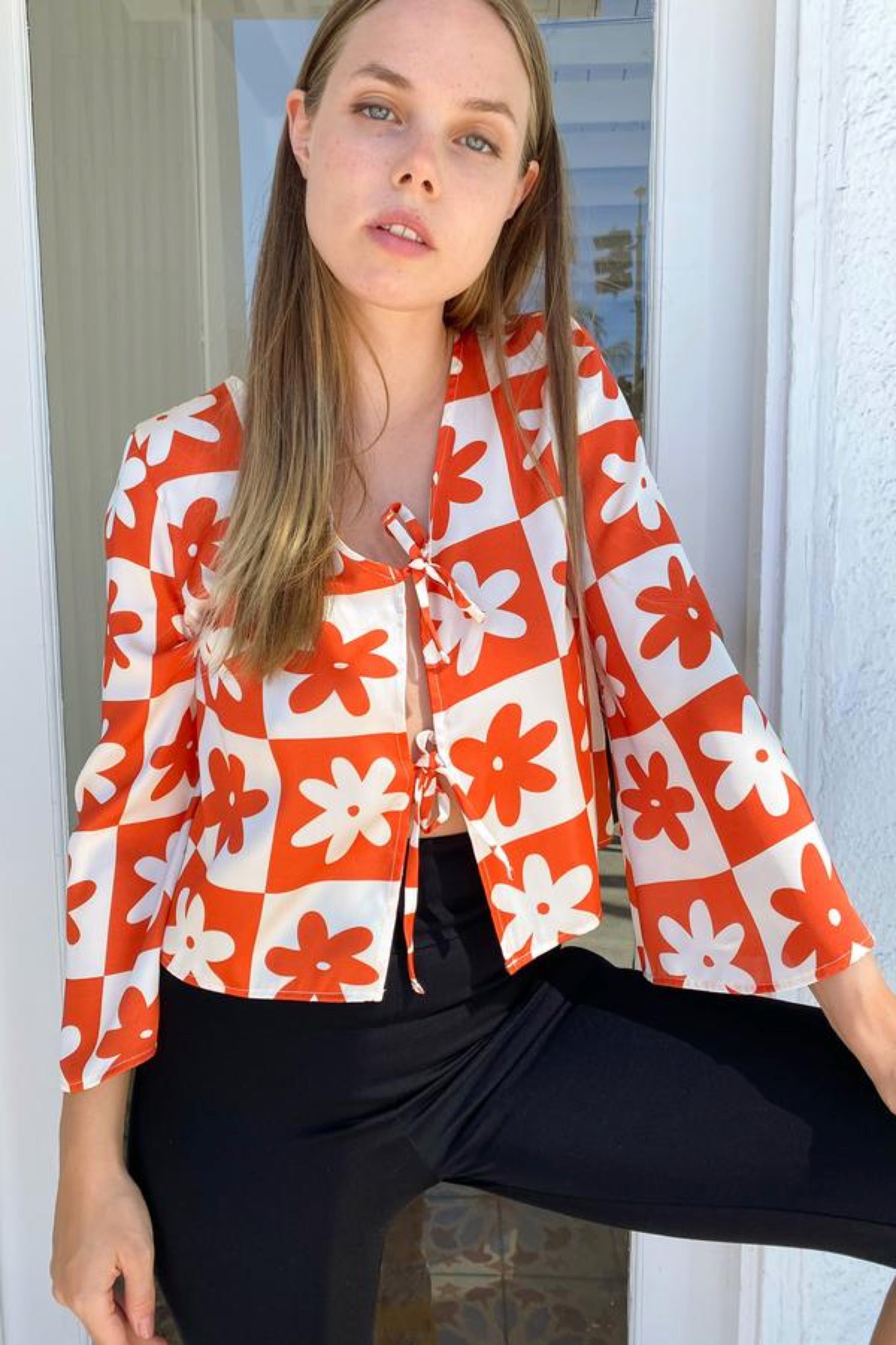 Orange Daisy Check Camilla Top