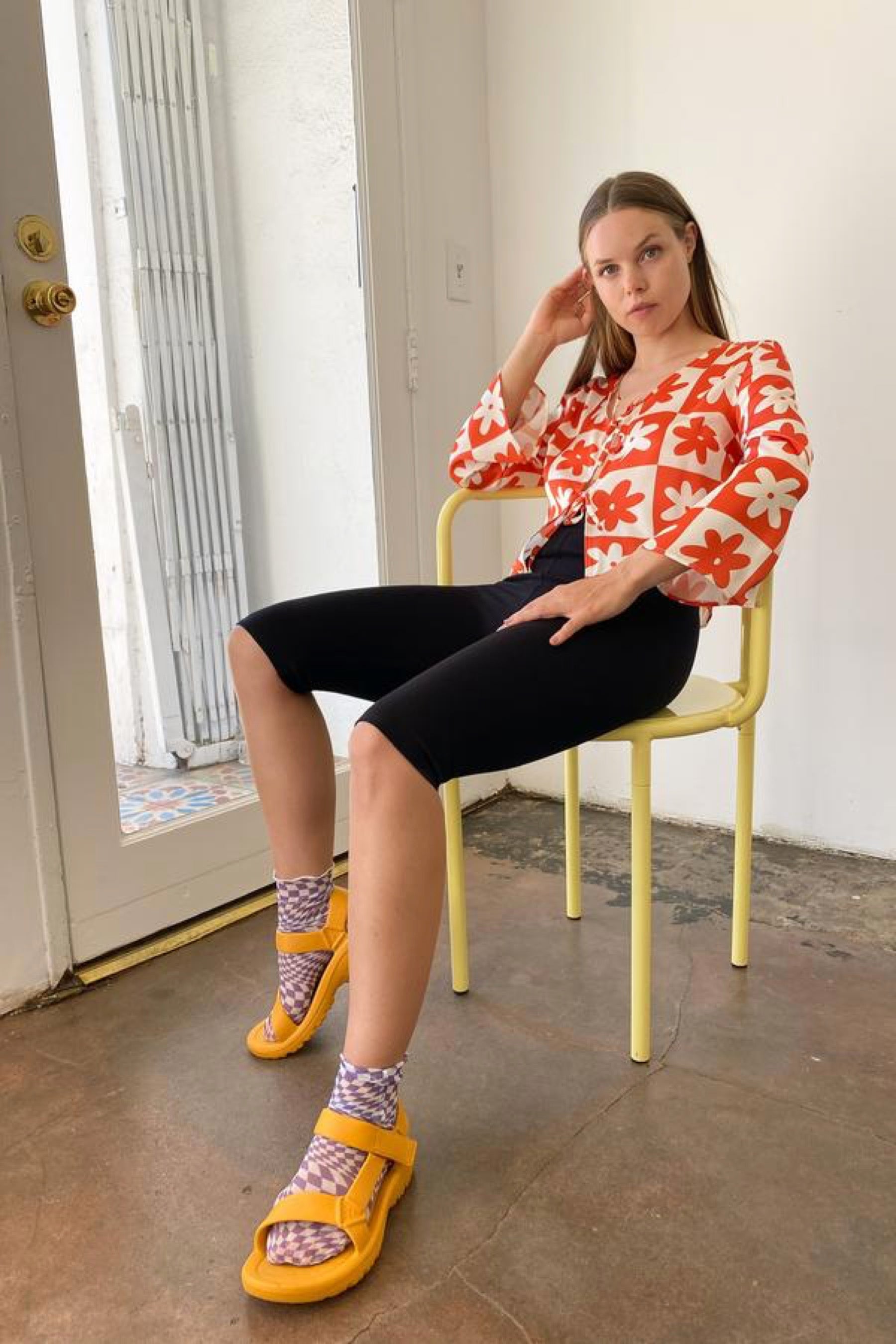 Orange Daisy Check Camilla Top