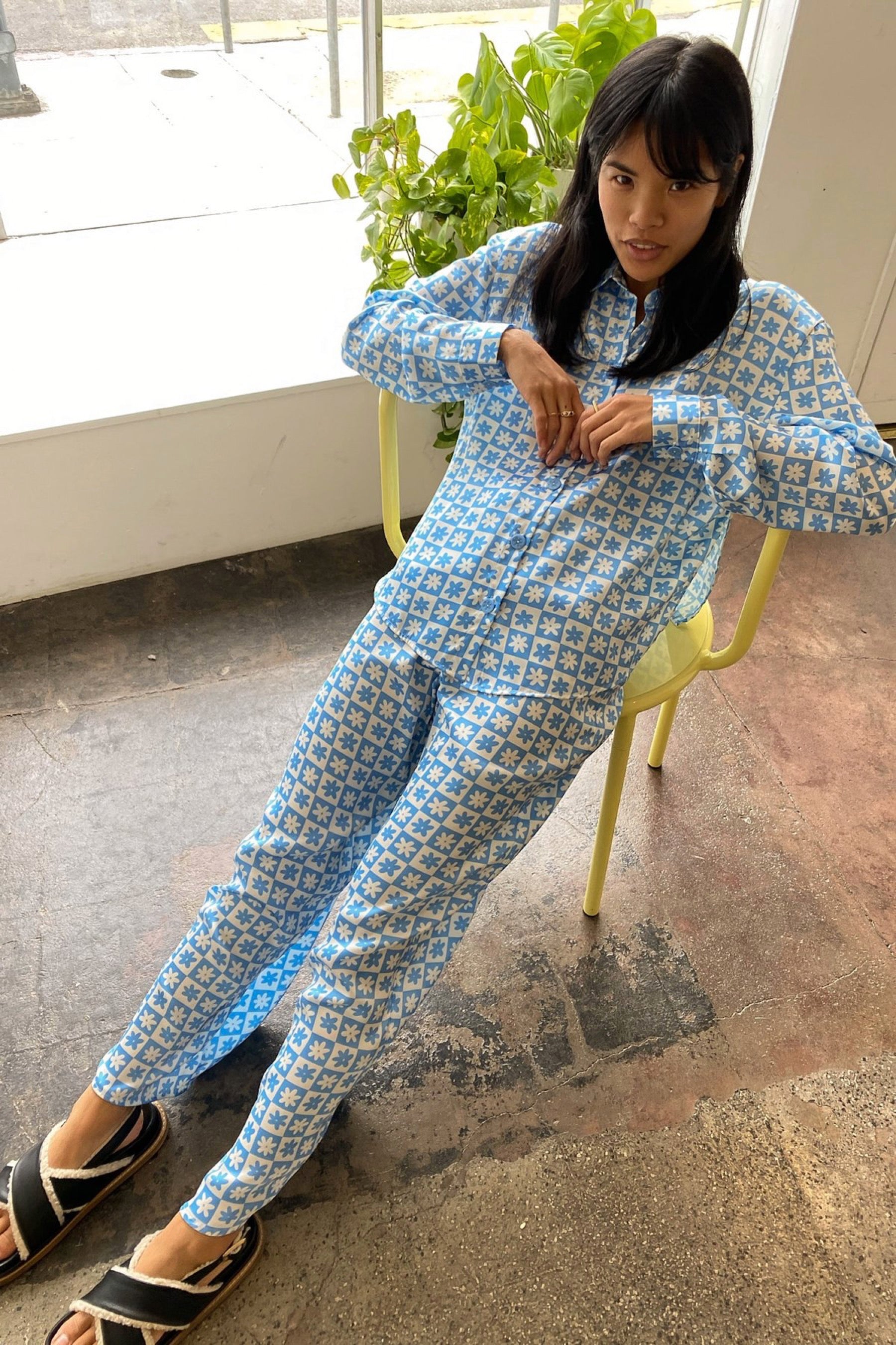 Blue Daisy Check Bailey PJ Set