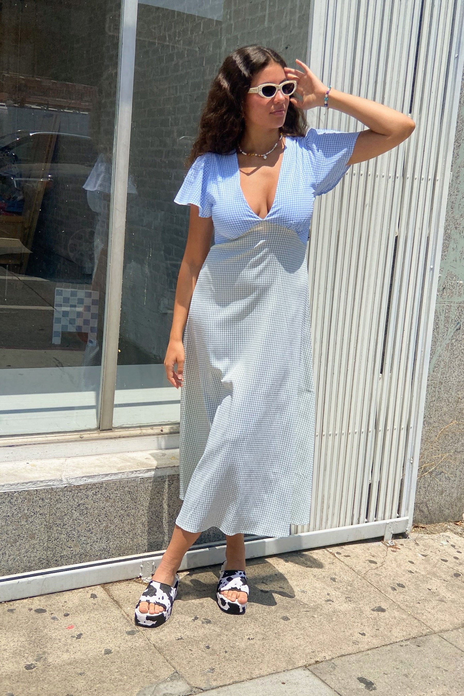 Carolina Blue Fern Gingham Grace Dress